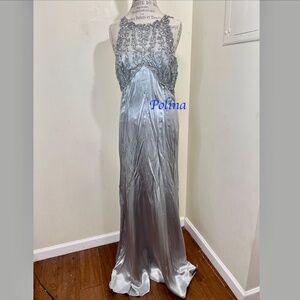 Prom Dress Alfred Angelo Glamour Satin Sleeveless made/Canada Silver color S14